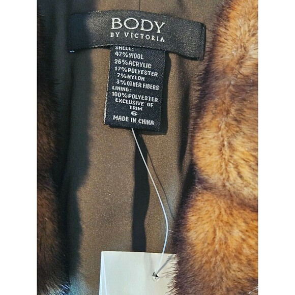 Body By Victoria Short Wool Blend Jacket With Faux Fur Collar Sz 6 Fully Lined - Picture 7 of 8